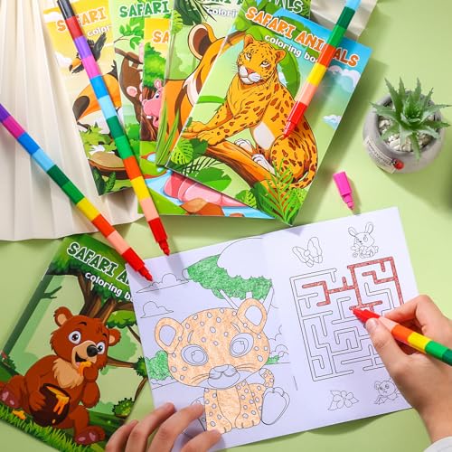 BenLouis 24 Jungle Safari Mini Coloring Books with 24 Crayons for Kids Bulk - style: Safari Animals