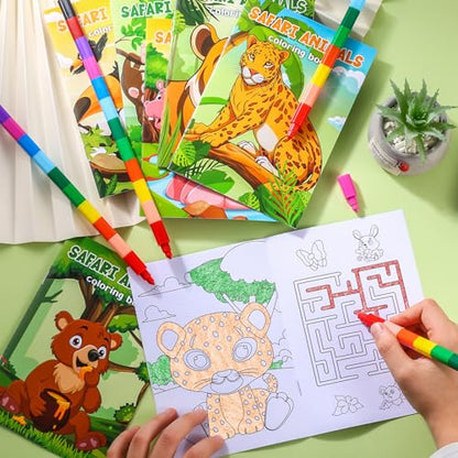BenLouis 24 Jungle Safari Mini Coloring Books with 24 Crayons for Kids Bulk - style: Safari Animals