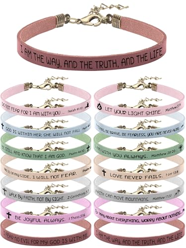 Sureio 15 Pcs Christian Bracelet Scripture Bible Verse Gift - color: Neutral Colors