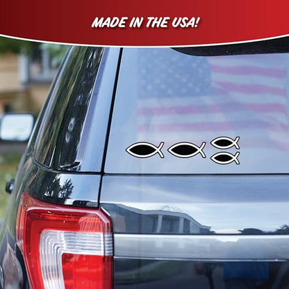 Christian Fish Car Decals - Set of 4 Black White Religious Stickers for Car or Truck Window Icthus Jesus Fish Car Emblem Christian Fish Symbol for Car - style: Christian Fish