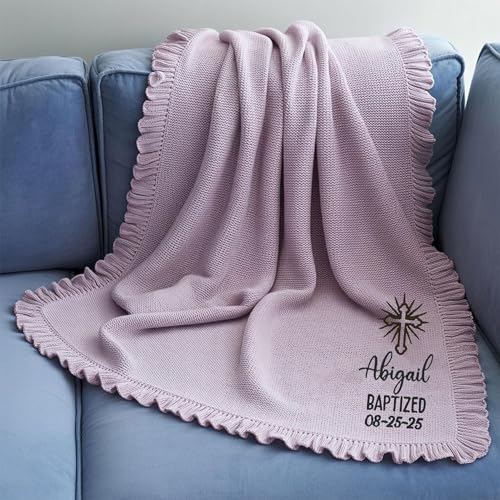 IZI POD Personalized Knit Baby Blanket, Embroidered Name Nursery Blanket, Cotton Knit Stroller Blankets, Gift for Baby, Birthday - Style 12 - color: Custom 12