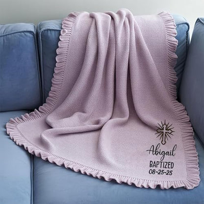 IZI POD Personalized Knit Baby Blanket, Embroidered Name Nursery Blanket, Cotton Knit Stroller Blankets, Gift for Baby, Birthday - Style 12 - color: Custom 12
