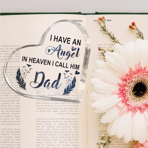 Sympathy Memorial Gift for Loss Loved One Father Heart Shaped Acrylic Sign - color: Angel Dad