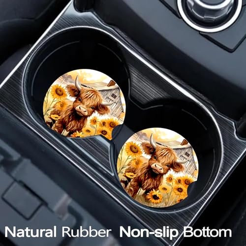 2 Pack Highland Cow Car Cup Holder Coasters,Universal Neoprene Coasters - color: Highland Cow