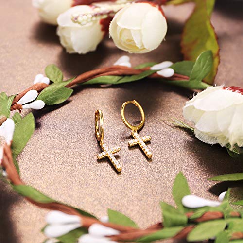 MILACOLATO 925 Sterling Silver Dangle Earrings for Women Hypoallergenic - color: gold-cz cross
