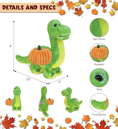 DolliBu Super Soft Green Dinosaur Stuffed Animal with Pumpkin Plush Decor - Dinosaur Pumpkin Plush Animal for Fall, Halloween and Thanksgiving, Pumpkin Plush Toy for Baby, Kids, Adults - 10 Inches
