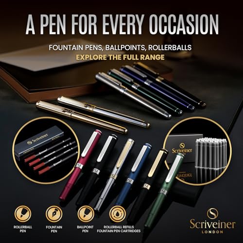 Scriveiner British Racing Green Rollerball - Stunning Luxury Pen With Chrome Finish, Schmidt Ink Refill, Best Roller Ball Pen Gift Set for Men & Women, Professional, Executive Office, Nice Pens - color: 12. British Racing Green with Chrome