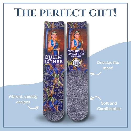 Bible Verse Socks for Men, Christian Scripture Crew Socks, Faith Gift - color: Esther