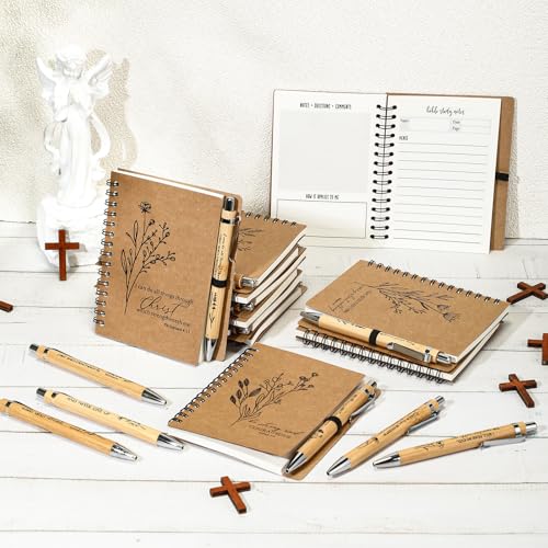 Resurhang 20 Sets Christian Gifts Bulk Bible Verse Spiral Notebook and Bamboo Pen Religious Journal Church Gifts for Grandparents Pastor Clergy Women Sunday School Teacher Members (Special Style) - style: Special Style