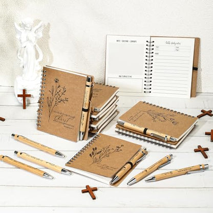 Resurhang 20 Sets Christian Gifts Bulk Bible Verse Spiral Notebook and Bamboo Pen Religious Journal Church Gifts for Grandparents Pastor Clergy Women Sunday School Teacher Members (Special Style) - style: Special Style