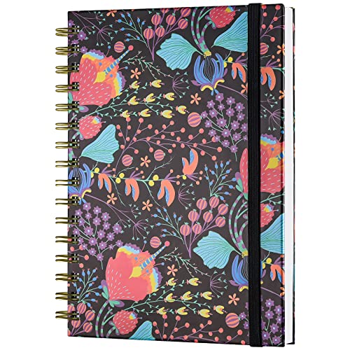 OMEYA Spiral Notebook, A5 Lined Journals for Women, College Ruled 160 Pages - color: Black Red Flowers, size: A5