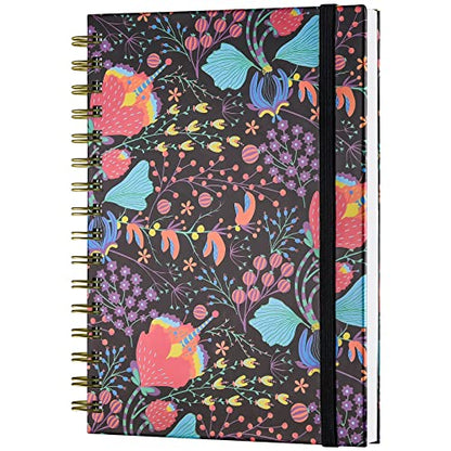 OMEYA Spiral Notebook, A5 Lined Journals for Women, College Ruled 160 Pages - color: Black Red Flowers, size: A5
