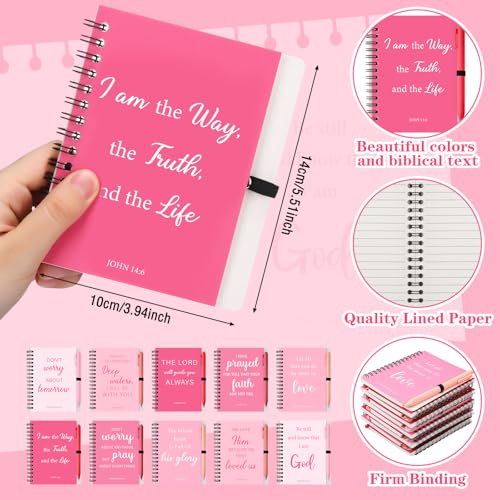 10 Pcs Pink Christian Gift Inspirational Notebook and Ballpoint - color: Pink