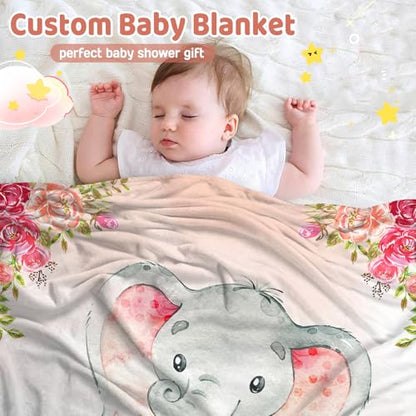 Personalized Baby Elephant Blanket for Girls with Name - color: Orange Elephant