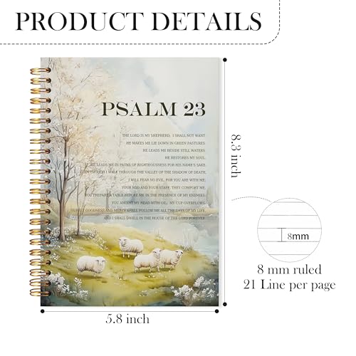Christian Spiral Notebook, Psalm 23 Bible Verse Journal, Christian Gifts for Women Faith, Church Notes Notebook, the Lord Is My Shepherd Scripture Journal, 5.5x8.3 - color: YhSj 5