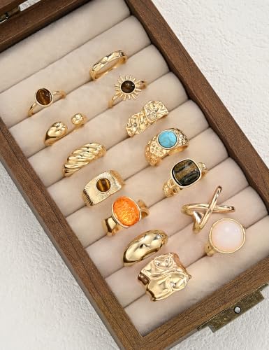 Gold Stackable Rings Set for Women, Gold Plated Chunky Crystal Finger Rings - color: Chunky Gold