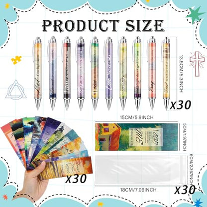 30 Sets Christian Bible Verse Pens Gifts Bulk Pens Bookmarks Religious Favors Prayers Christian Women Gifts Bulk Church Items Scripture Black Ink Ballpoint Stylus Pen(Landscape Style) - style: Landscape Style