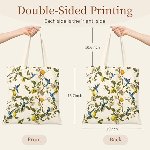 Canvas Tote Bag for Women with Zipper Cute - color: Lemon Birds