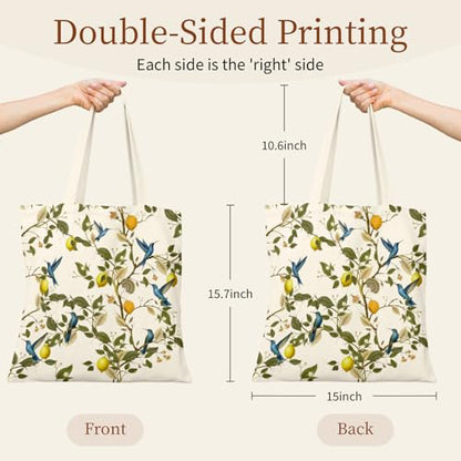 Canvas Tote Bag for Women with Zipper Cute - color: Lemon Birds