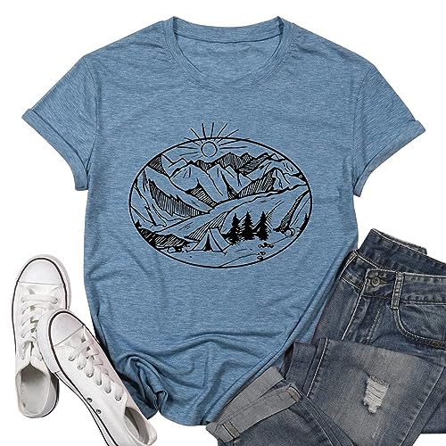 Hiking Mountain T-Shirt for Women Summer Casual Sleeveless Workout Tank Top - color: B Blue, size: X-Large