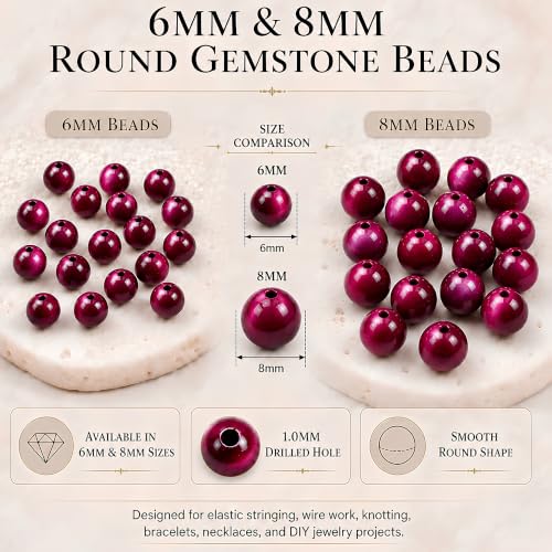 Cherry Tree Collection 100PCS 6mm Pink Tiger Eye Round Bead Craft Kit - color: pink tiger eye, size: 6mm