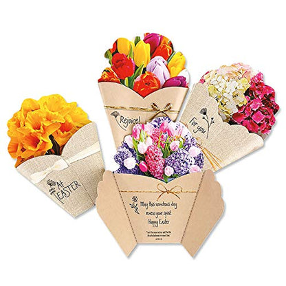 Current Die Cut Easter Bouquet Value Greeting Card Set - Value Pack of 8 Cards for Kids & Adults With White Envelopes, 4 Design Prints, Large 5" x 7" Greetings - color: Bouquet