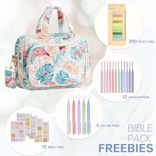 Bible Cover Case for Women Bible Study Supplies Church Camp Essentials Christian Gifts for Women Journaling Kit Quilted Large Bible Book Sleeve (Pink Flamingo, Large) - color: Fs Flamingo