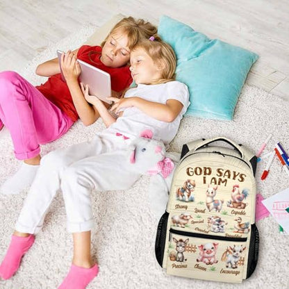 Girls Backpack for Kids Ages 6-16 Girls School Bookbag for Primary Elementary, Farm Animals Backpacks for Camping Travel Hiking Back to School Gifts - color: Beige