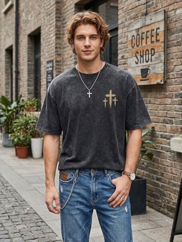 Eatbook Christian Shirts for Men Women Jesus Faith Oversized Acid Wash Tops - color: Darkgray God, size: Medium