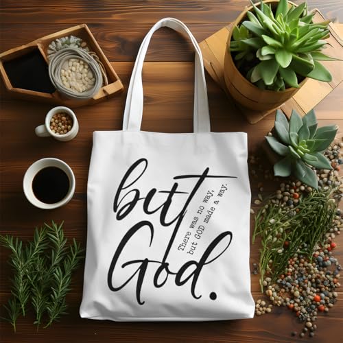 VICBOU Bible Verse Canvas Tote Bag Religious Christian Gifts for Women Men Faith Canvas Tote Reusable Grocery Bag - color: Godmadeaway