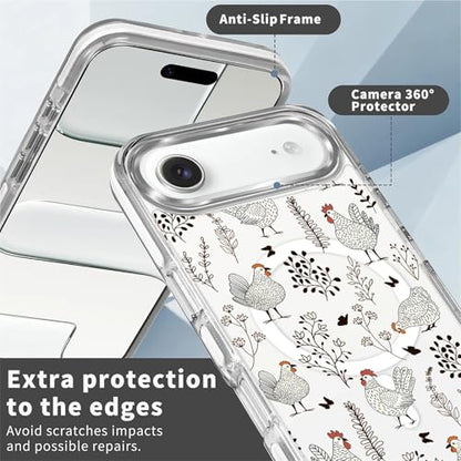 for iPhone 17 Air Case [Compatible with Magsafe],Girls Women Clear Magnetic Case Silicone Shockproof Protective Cover with Pattern Chicken Butterfly Flower - color: Chicken Butterfly Flower, size: iPhone 17 Air
