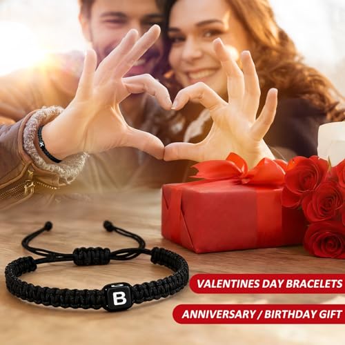 Handmade Letter Initial Bracelets A M K for Women Men Teens Cross Bracelet Black Rope Braided Jewelry Jesus Christian Bracelets Gift - color: B