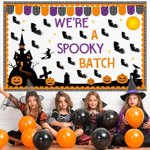 Halloween Bulletin Board Set 3D Halloween Bat Classroom Bulletin Board Pumpkin Castle Witches Paper Cutout Spooky Scary Decoration for Kid Holiday Home School Classroom Wall Chalkboard Decor - style: Halloween