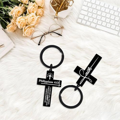 CRASHOT Inspirational Bible Verse Cross Keychain, Religious Christian Birthday Baptism Graduation Gift for Father Men Boy - color: Bible917