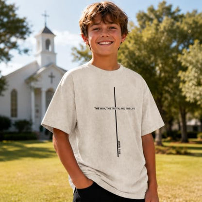 Boys Christian Shirts for Kids Jesus God Bible Verse Religious Faith T Shirt Youth Acid Wash Cross Graphic Tees Tops - color: Apricot, size: 13-14 Years