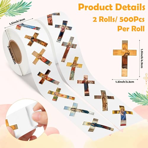 Catholicism Cross Roll Stickers for Kids Adults, 1000Pcs in 2 Rolls - style: Catholicism Cross