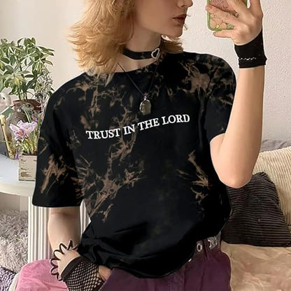 Trust in The Lord Christian Shirts God Faith Religious T Shirts Oversized Jesus Tshirt Women Bible Verse Tee Tops - color: Black, size: XX-Large