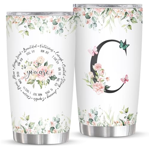 Personalized Initial C Tumbler 20oz, Monogrammed Gift for Women Birthday Mothers Day Religious Gift, Personalized Christian Gift for Women Initial Coffee Mug - style: Initial C cup