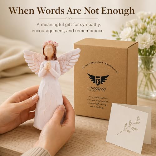 Guardian Angel Figurine, 5.5 Inch Praying Angel Statue, Hand-Painted Resin Angel Sculpture, Sympathy Gift for Memorial Remembrance Keepsake, Encouragement Gift for Women Friend Family