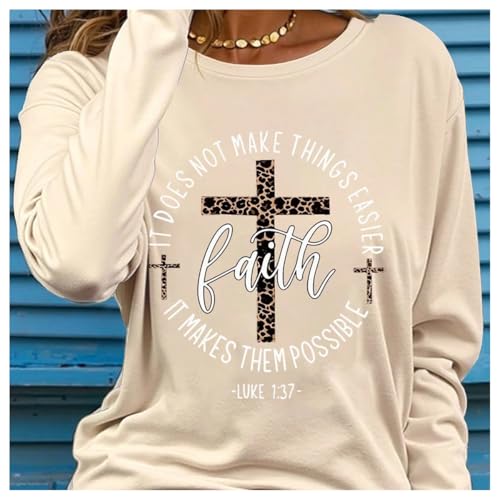 SweatyRocks Women's Bible Verse Jesus Sweatshirt Religious Cross Graphic Faith T Shirts American Flag Pullover - color: Apricot, size: Large