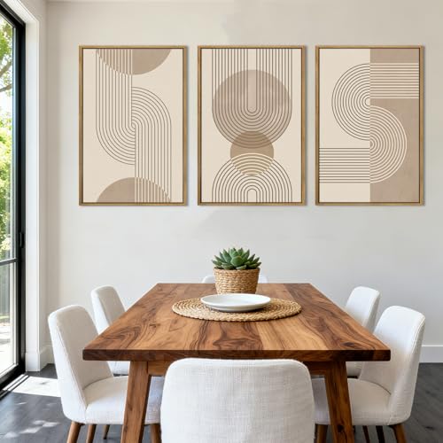 Anyzal Large Neutral Boho Beige Framed Wall Art 16x24 Inch Abstract Modern Canvas Wall Decor Minimalist Geometric Artwork for Living Room Bedroom Dining room Set of 3 - color: Neutral Boho Line, size: 24"L x 16"W