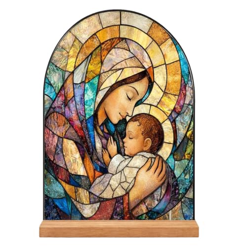 TALPGOD Blessed Mother Mary Stand Catholic Icons Ornament Statue – Immaculate Heart of Virgin Mary Statue Acrylic Tabletop Décor for Home Altar & Desk, Christian Gift for Women & Men - color: Mother Mary