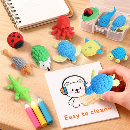 URSKYTOUS 91Pcs Animal Erasers Desk Pets for Kids,Classroom Prizes - style: 91Pcs