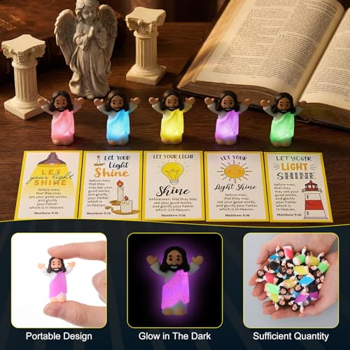 CroBlissful 100 Sets Mini Jesus Figurines Glow in Dark, Raise Both Hands - style: Raise Both Hands