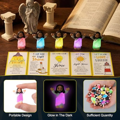 CroBlissful 100 Sets Mini Jesus Figurines Glow in Dark, Raise Both Hands - style: Raise Both Hands