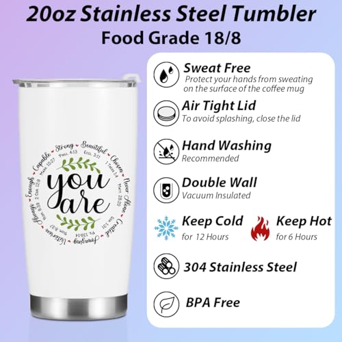 Christian Gifts for Women Men Tumbler, Inspirational Bible Verse Scripture Gifts Birthday Christmas, Faith Religious Coffee Mug Stainless Steel Vacuum Insulated Double Wall Travel Cup with Lid,20oz - color: YouAre Strong 1155