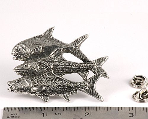 Grand Slam Bonefish Tarpoon Fish Pin, Pewter, Lapel, Hat, Pins, Brooch, Brooches, Jewelry, Gift, Handmade in the USA, 200 Fish Designs Available. S035PRZ - color: Antique Pewter