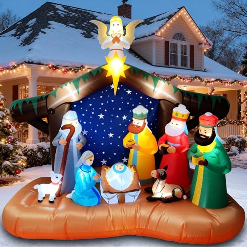 8FT Christmas Inflatables Nativity Scene Decorations, Outdoor Christmas Blow Up Yard Decor, Built-in White LED Lights, Waterproof Xmas Decorations for Yard Garden Lawn Holiday Party