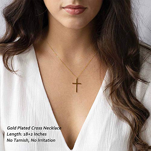 M MOOHAM Cross Necklace for Women Girls, Dainty 14K Gold Plated Cross Pendant Necklace Sideways Cross Choker Layered Necklaces for Women Girls - color: Cross Gold 0.75"×1.26"