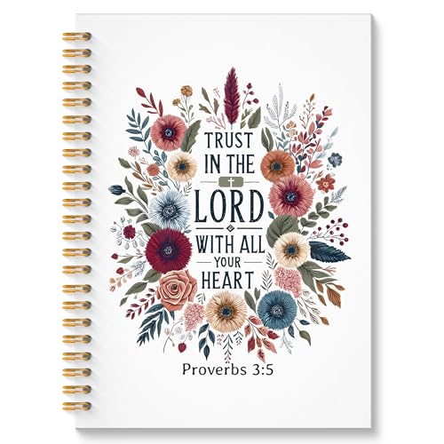 Vintage Floral Christian Spiral Notebook, Trust in the Lord with All Your Heart Bible Journal for Women, Religious Scripture Hardcover Notebook Journal, 5.5x8.3 Inch - color: Style 02